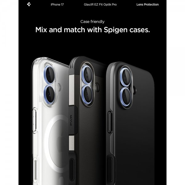 Spigen iPhone 17 Kameransuojaus GLAS.tR EZ Fit Optik Pro 2-pakkaus Sininen