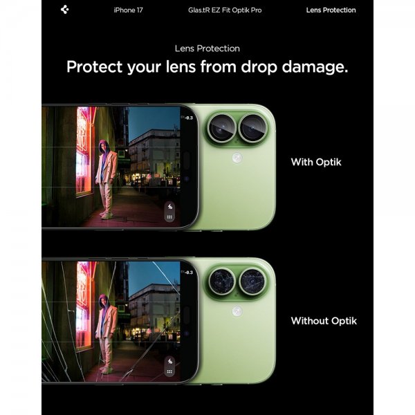 Spigen iPhone 17 Kameran suojaus GLAS.tR EZ Fit Optik Pro 2-pakkaus Vihreä