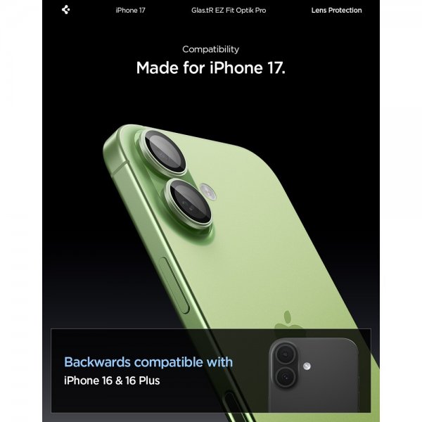 Spigen iPhone 17 Kameran suojaus GLAS.tR EZ Fit Optik Pro 2-pakkaus Vihreä