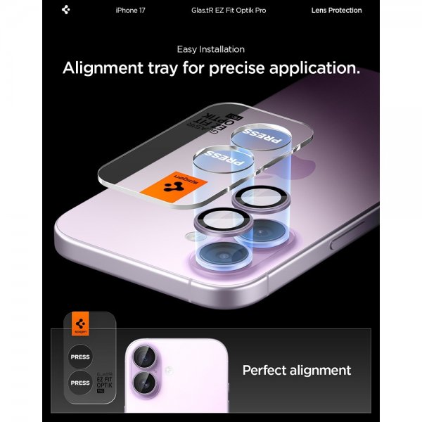 Spigen iPhone 17 Kameran suojaus GLAS.tR EZ Fit Optic Pro 2-pakkaus Violetti