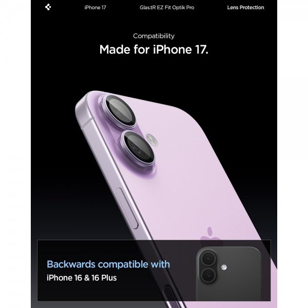 Spigen iPhone 17 Kameran suojaus GLAS.tR EZ Fit Optic Pro 2-pakkaus Violetti