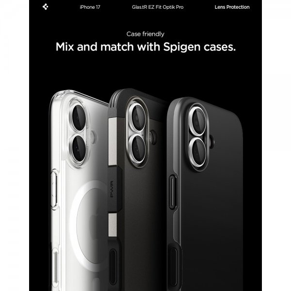 Spigen iPhone 17 -kameran suojalasi GLAS.tR EZ Fit Optik Pro, 2 kpl, hopea