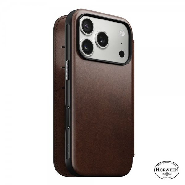 Nomad iPhone 17 Pro Modern Leather Folio -suojakotelo, Horween Rustic Brown