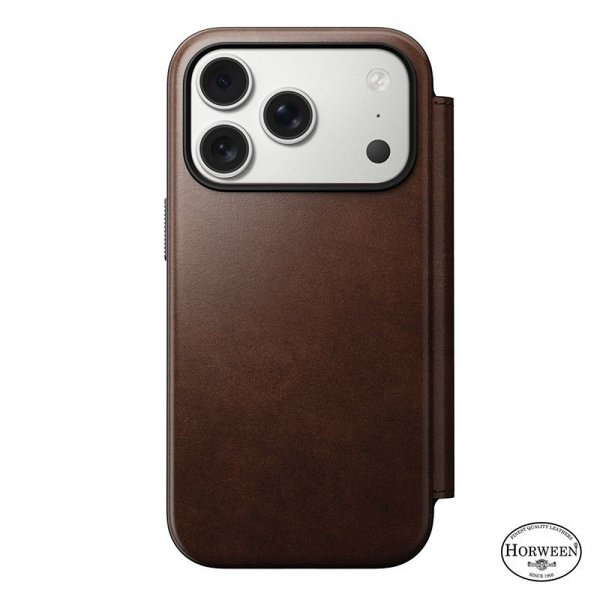 Nomad iPhone 17 Pro Modern Leather Folio -suojakotelo, Horween Rustic Brown