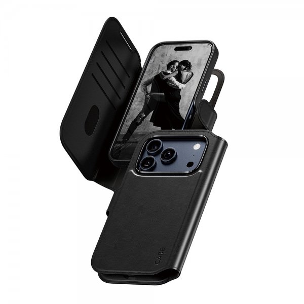 CARE by PanzerGlass iPhone 17 Pro -kotelo Tango Two-in-One Wallet MagSafe, musta