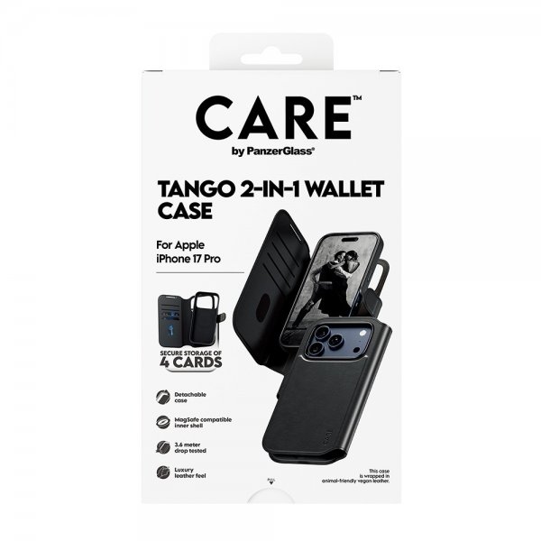 CARE by PanzerGlass iPhone 17 Pro -kotelo Tango Two-in-One Wallet MagSafe, musta