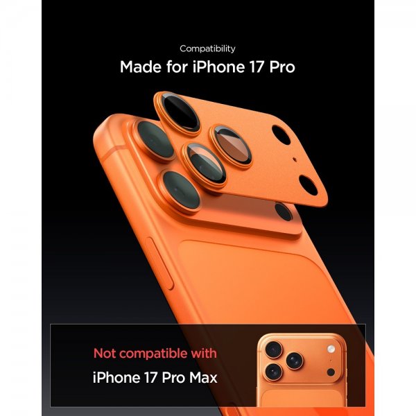 Spigen iPhone 17 Pro kameran suojalasi Glas.tR EZ Fit Optik Pro XL Oranssi