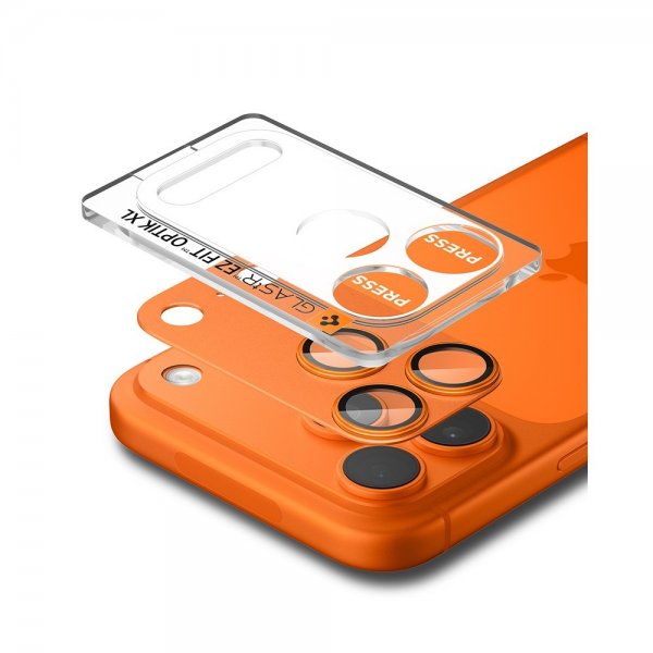 Spigen iPhone 17 Pro kameran suojalasi Glas.tR EZ Fit Optik Pro XL Oranssi