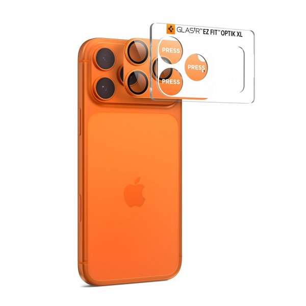 Spigen iPhone 17 Pro kameran suojalasi Glas.tR EZ Fit Optik Pro XL Oranssi