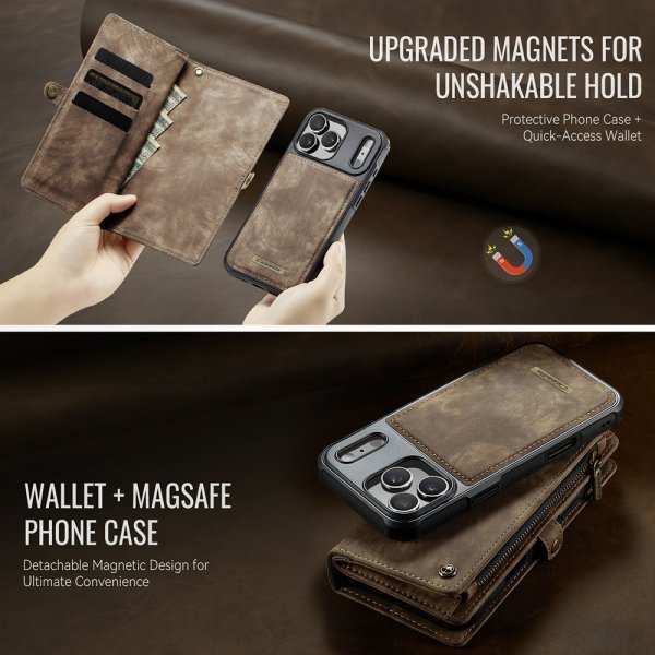 CaseMe iPhone 17 Pro Max -suojakotelo, 008 Series, irrotettava kuori, ruskea