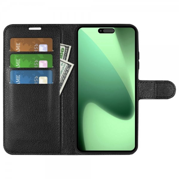 iPhone 17 Pro Max -suojakuori, litsi-nahkajäljitelmä, musta
