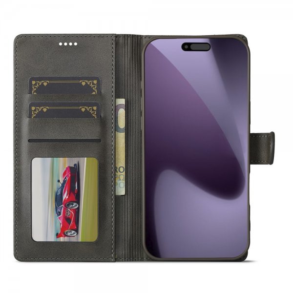 Lc.Imeeke iPhone 17 Pro Max -suojakuori korttipaikalla ja jalustatoiminnolla, harmaa
