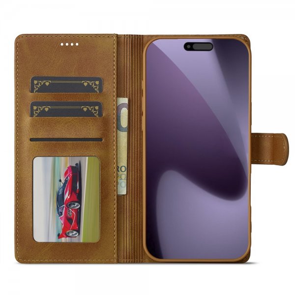 Lc.Imeeke iPhone 17 Pro Max -kotelo korttipaikalla ja jalustatoiminnolla, vaaleanruskea