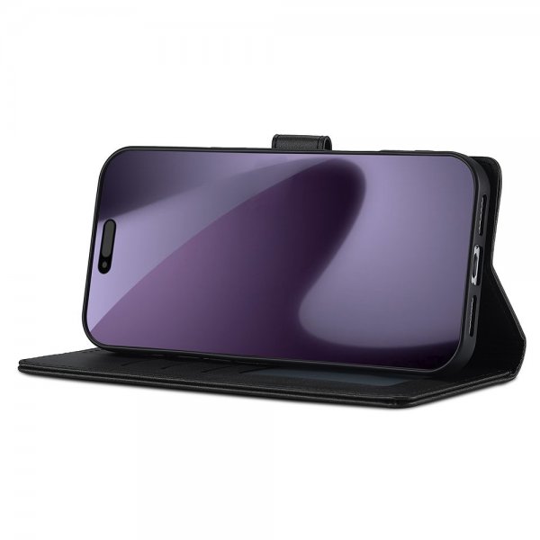 Lc.Imeeke iPhone 17 Pro Max suojakotelo, jossa korttipaikka ja jalusta, musta