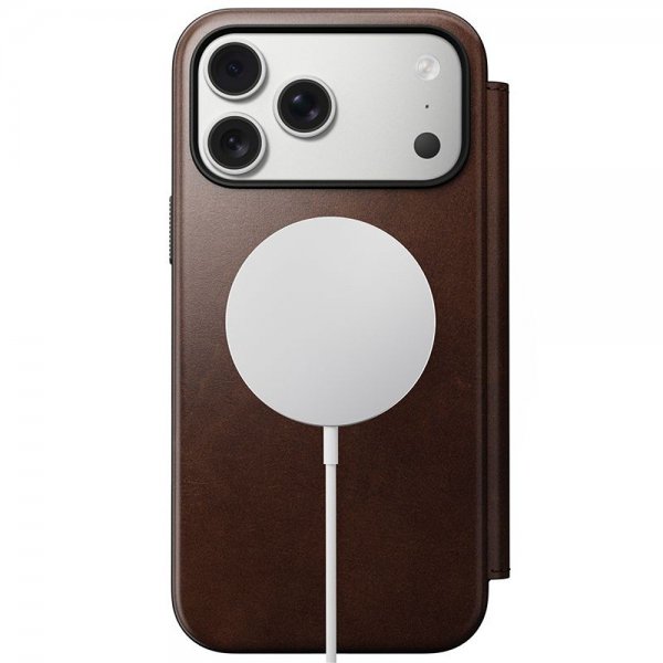 Nomad iPhone 17 Pro Max -suojakotelo, Modern Leather Folio, Horween Rustic Brown