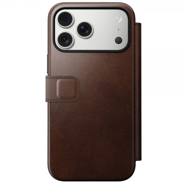 Nomad iPhone 17 Pro Max -suojakotelo, Modern Leather Folio, Horween Rustic Brown