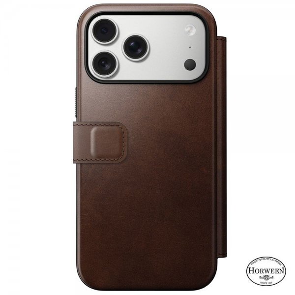Nomad iPhone 17 Pro Max -suojakotelo, Modern Leather Folio, Horween Rustic Brown