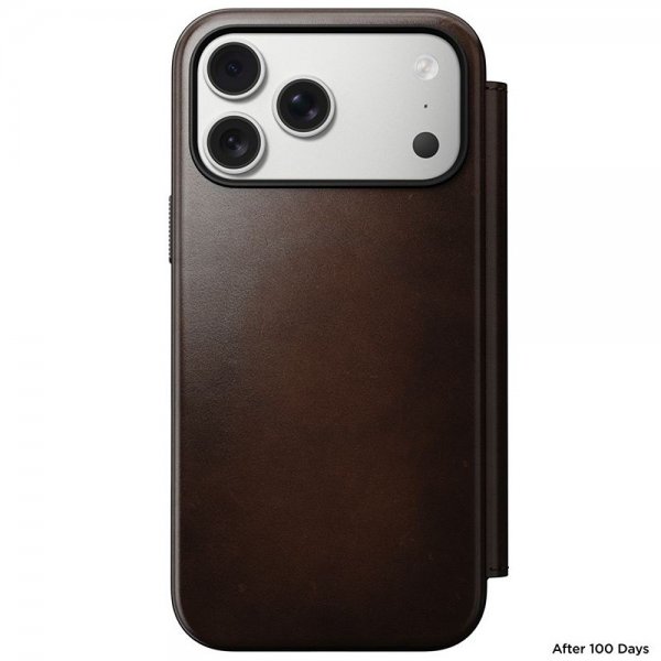Nomad iPhone 17 Pro Max -suojakotelo, Modern Leather Folio, Horween Rustic Brown