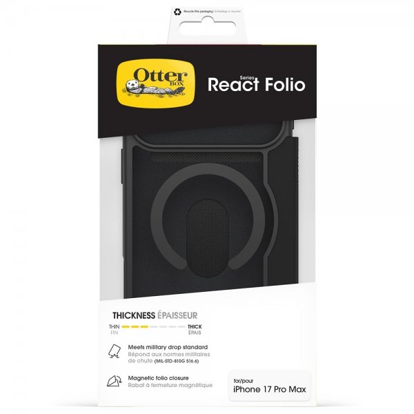 Otterbox iPhone 17 Pro Max React Folio MagSafe -suojakotelo, Black Crystal