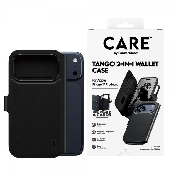 CARE by PanzerGlass iPhone 17 Pro Max Tango Two-in-One Wallet MagSafe -suojakotelo, musta