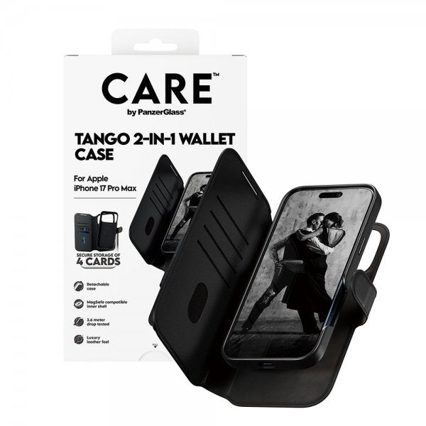 CARE by PanzerGlass iPhone 17 Pro Max Tango Two-in-One Wallet MagSafe -suojakotelo, musta