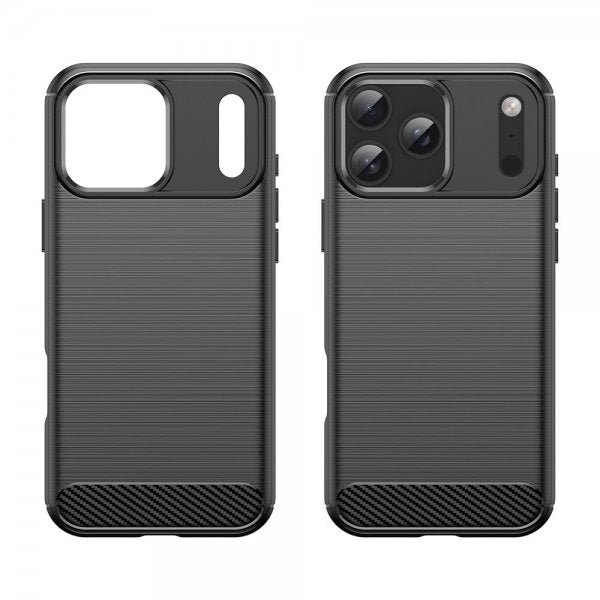 iPhone 17 Pro Max Kuori Harjattu hiilikuitukuvioitu Musta