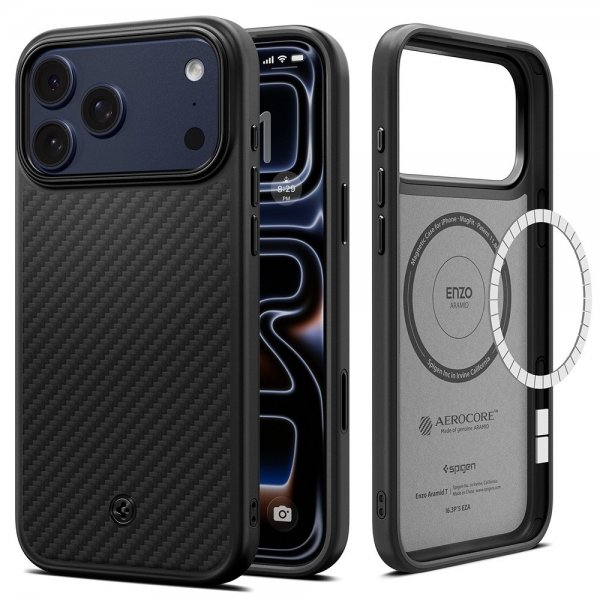 Spigen iPhone 17 Pro Max -kuori Enzo Aramid T MagFit, musta