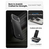 Spigen iPhone 17 Pro Max -kuori Enzo Aramid T MagFit musta hopea