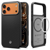 Spigen iPhone 17 Pro Max -kuori Enzo Aramid T MagFit musta hopea
