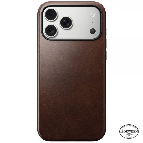 Nomad iPhone 17 Pro Max -kuori Modern Leather Case Horween Rustic Brown