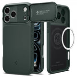 Spigen iPhone 17 Pro Max -kuori Optik Armor MagFit Abyss Green