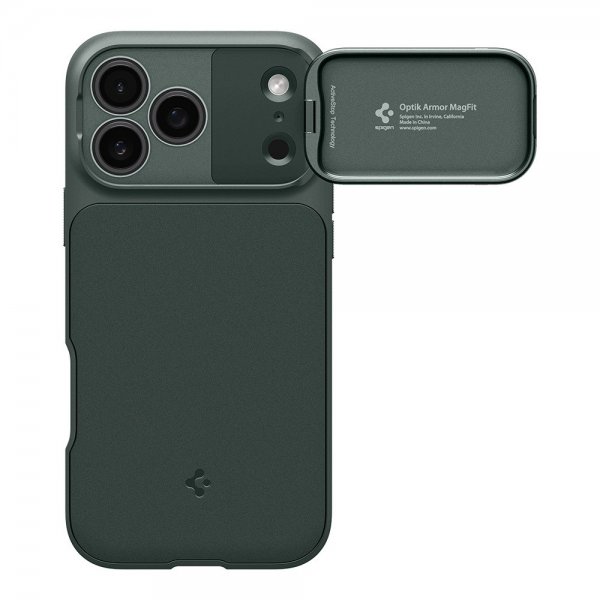 Spigen iPhone 17 Pro Max -kuori Optik Armor MagFit Abyss Green