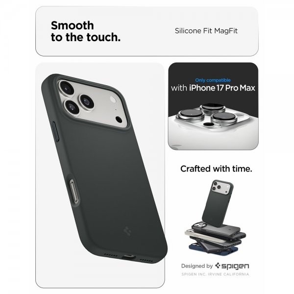 Spigen iPhone 17 Pro Max kuori Silicone Fit MagFit Abyss Green