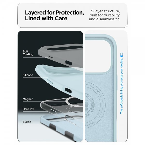 Spigen iPhone 17 Pro Max -kuori Silicone Fit MagFit Mute Blue