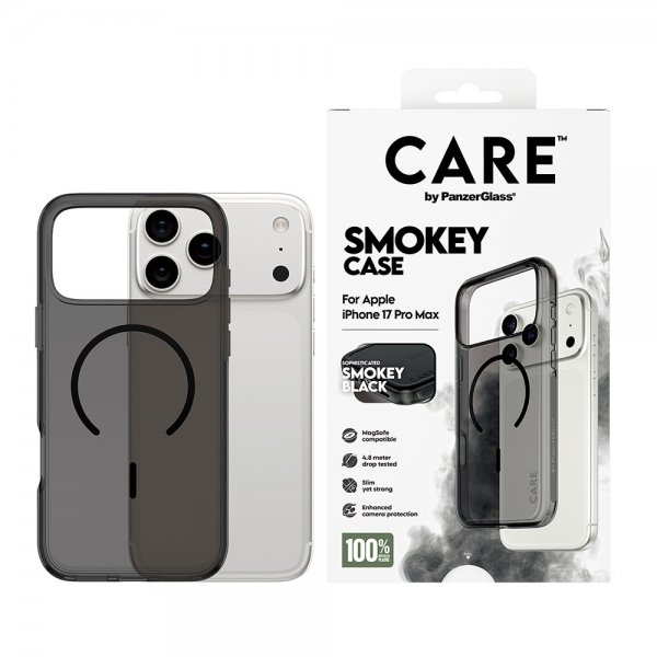 CARE by PanzerGlass iPhone 17 Pro Max -kuori, Smokey MagSafe, musta