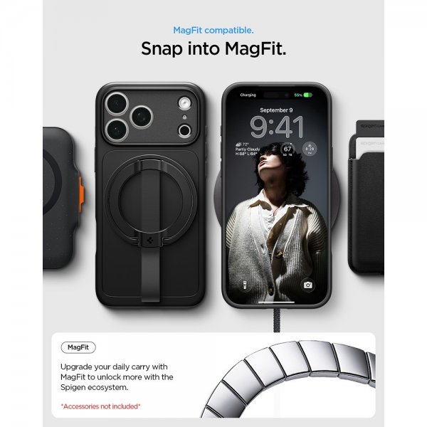 Spigen iPhone 17 Pro Max Kuori Thin Fit MagFit Musta
