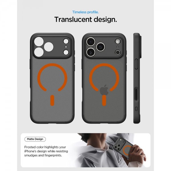 Spigen iPhone 17 Pro Max -kuori Ultra Hybrid MagFit Frost Black Orange