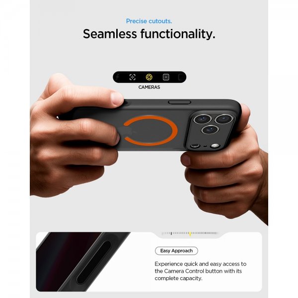 Spigen iPhone 17 Pro Max -kuori Ultra Hybrid MagFit Frost Black Orange