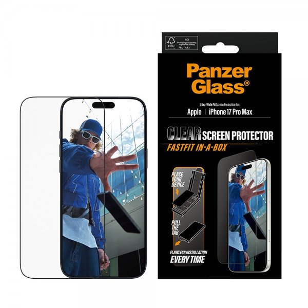 PanzerGlass iPhone 17 Pro Max -näytönsuoja Ultra-Wide Fit Clear Fastfit