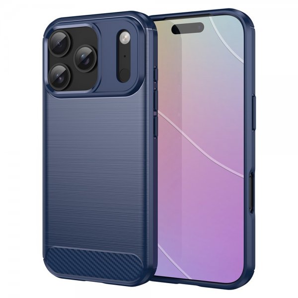 iPhone 17 Pro -suojakuori, harjattu hiilikuitukuviointi, sininen