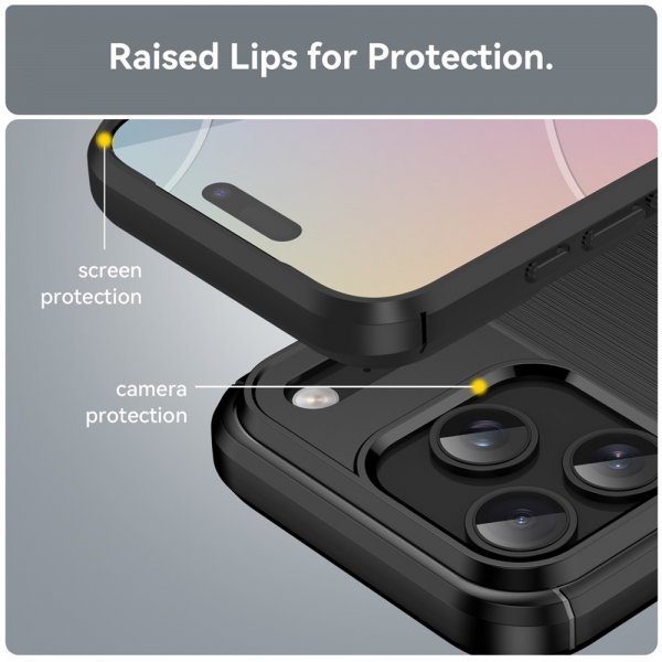 iPhone 17 Pro -kuori, harjattu hiilikuitukuvio, musta