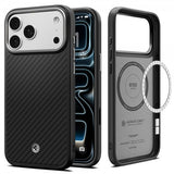 Spigen iPhone 17 Pro -kuori Enzo Aramid T MagFit musta hopea