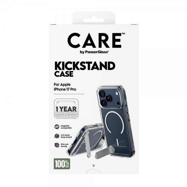 CARE by PanzerGlass iPhone 17 Pro -suojakuori jalustalla MagSafe Läpinäkyvä