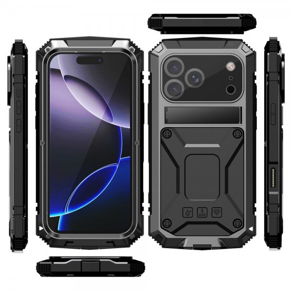 R-JUST iPhone 17 Pro Kuori Metallinen Iskunkestävä Musta