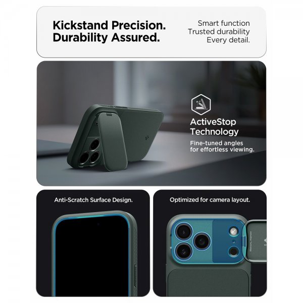 Spigen iPhone 17 Pro -kuori Optik Armor MagFit Abyss Green