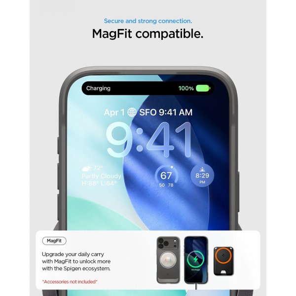 Spigen iPhone 17 Pro -kuori, Rugged Armor MagFit, harmaa