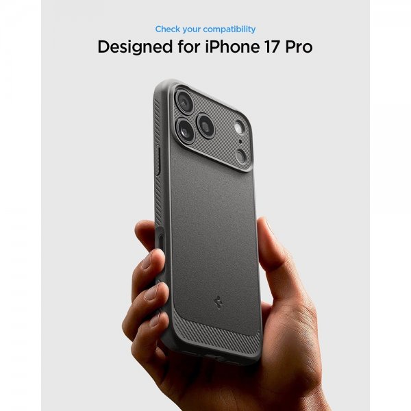 Spigen iPhone 17 Pro -kuori, Rugged Armor MagFit, harmaa