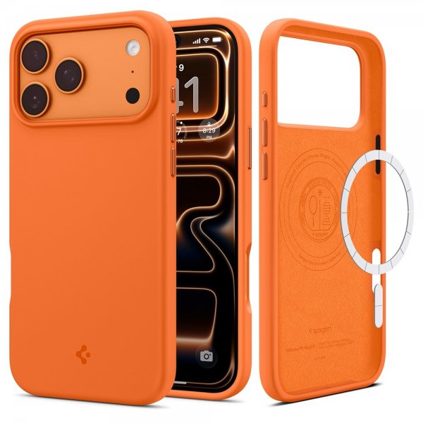 Spigen iPhone 17 Pro Silikonikuori Silicone Fit MagFit Cosmic Orange
