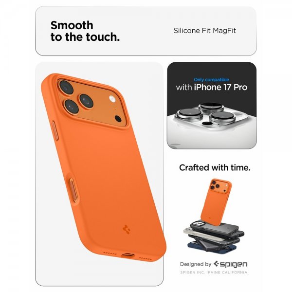 Spigen iPhone 17 Pro Silikonikuori Silicone Fit MagFit Cosmic Orange