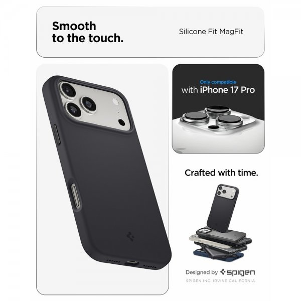 Spigen iPhone 17 Pro -kuori Silicone Fit MagFit musta